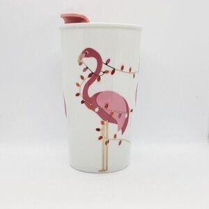 David's Tea Twisted Flamingo Christmas Ceramic Travel Cup Mug